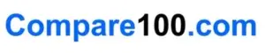 Compare100.com logo with 'Compare' in blue, '100' in black, and '.com' in blue, switching to 'Compare' in black, '100' in blue, and '.com' in black on a white background.