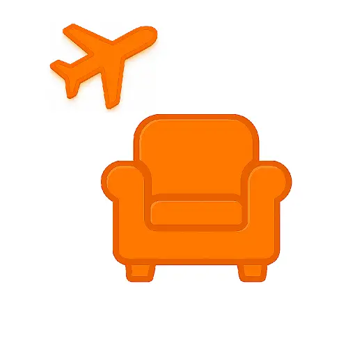Orange 3D-style car with parking sign icon on white background, representing airport parking in the travel category on Compare100.com