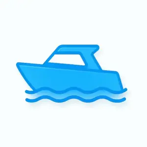 Blue 3D-style motorboat icon with water waves on white background, representing boat insurance on Compare100.com