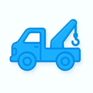 Blue 3D-style tow truck icon with white background, representing breakdown insurance on Compare100.com