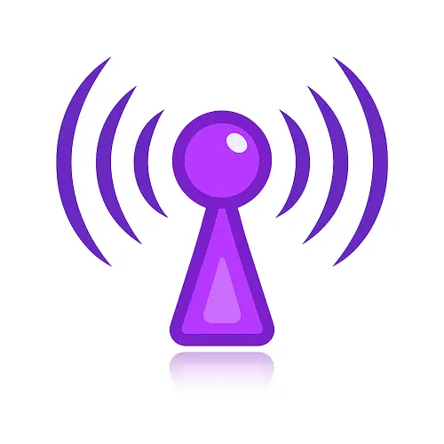 Purple radio signal icon with bold outline and white inner waves, representing broadband on Compare100.