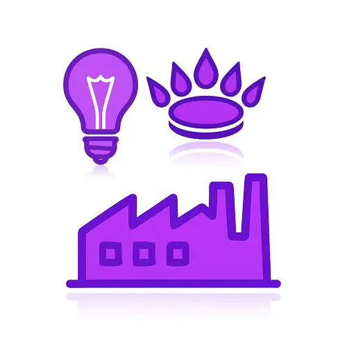 Purple factory silhouette with white gas flame and bulb above, representing business dual fuel deals on Compare100.