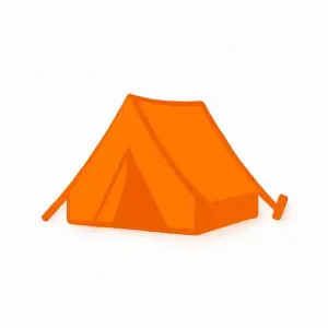 Orange 3D-style tent icon with subtle shading on white background, representing campsites in the travel category on Compare100.com