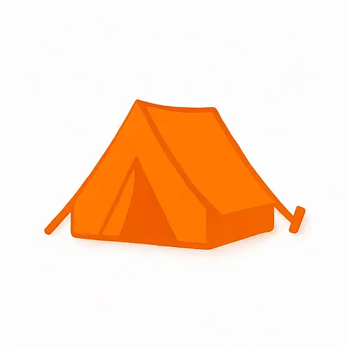 Orange 3D-style tent icon with subtle shading on white background, representing campsites in the travel category on Compare100.com