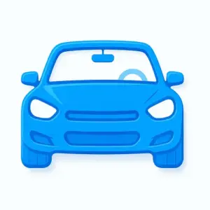 Blue 3D-style car icon with white background, representing car insurance on Compare100.com
