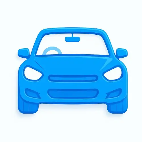 Blue 3D-style car icon with white background, representing car insurance on Compare100.com