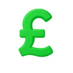 Green 3D-style pound symbol with subtle shading on white background, representing the money parent category on Compare100.com