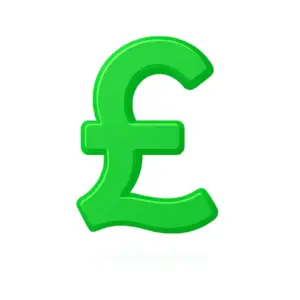 Green 3D-style pound symbol with subtle shading on white background, representing the money parent category on Compare100.com