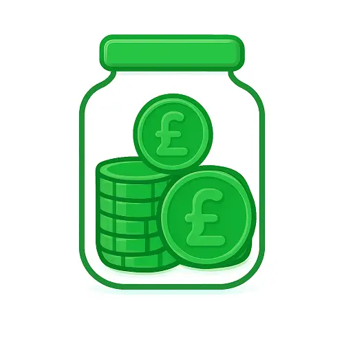 Green 3D-style pound symbol icon with subtle shading on white background, representing the money parent category on Compare100.com
