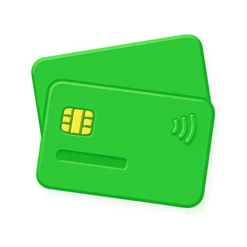 Green 3D-style credit card icon with subtle shading on white background, representing credit cards in the money category on Compare100.com