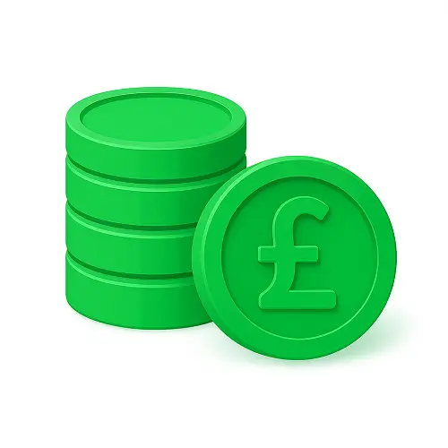 Green 3D-style stack of pound coins with subtle shading on white background, representing current accounts in the