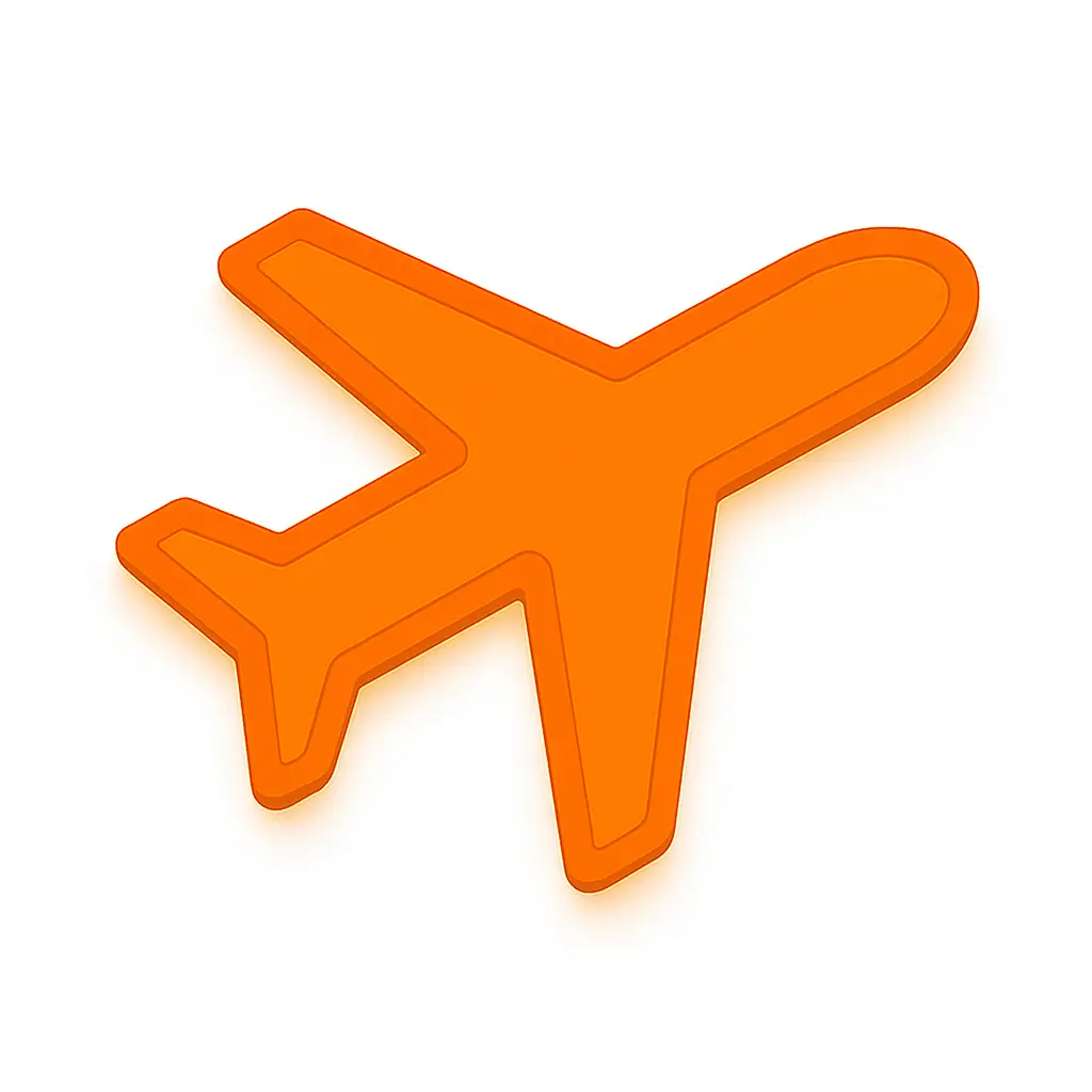 Orange 3D-style airplane icon with white background, representing cheap flights in the travel category on Compare100.com