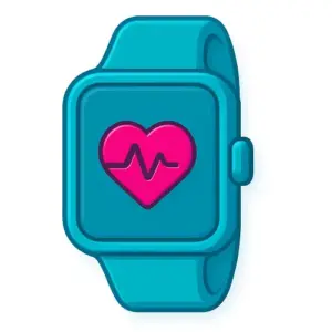 Teal smartwatch with magenta heart and heartbeat line on screen – Compare100.com Shopping category Fitness and Wearables.