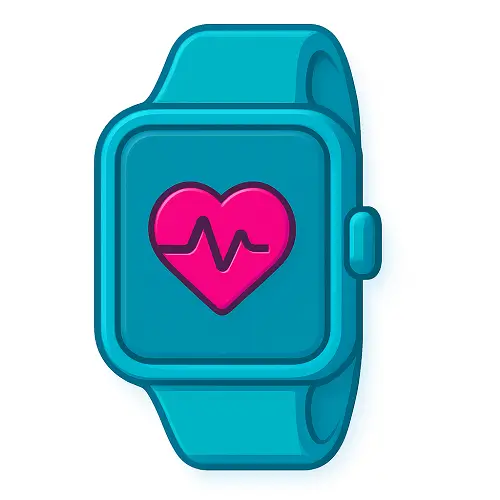 Teal smartwatch with magenta heart and heartbeat line on screen – Compare100.com Shopping category Fitness and Wearables.