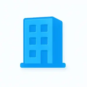 Blue 3D-style apartment building icon with white background, representing landlord’s insurance on Compare100.com