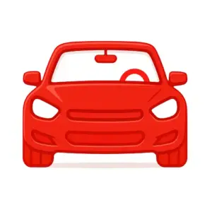 Red 3D vector icon of a front-facing car with bold shading and highlights.
