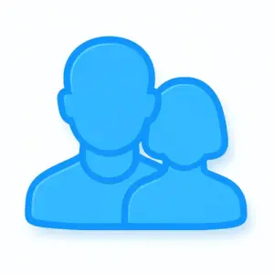 Blue 3D-style icon of two stylised people on white background, representing over 50’s insurance on Compare100.com