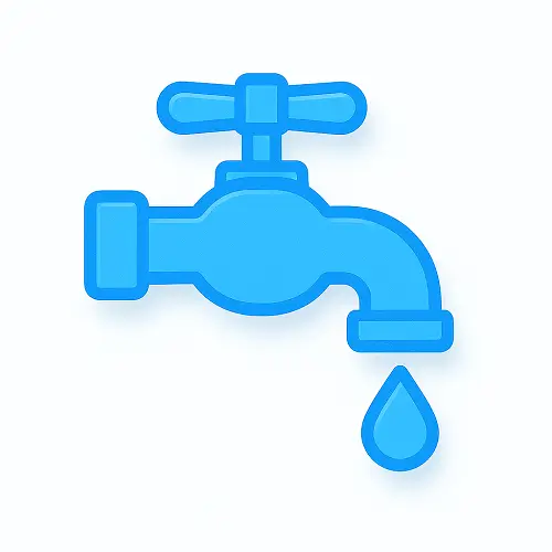 Blue 3D-style water tap icon with a droplet on white background, representing plumbing insurance on Compare100.com