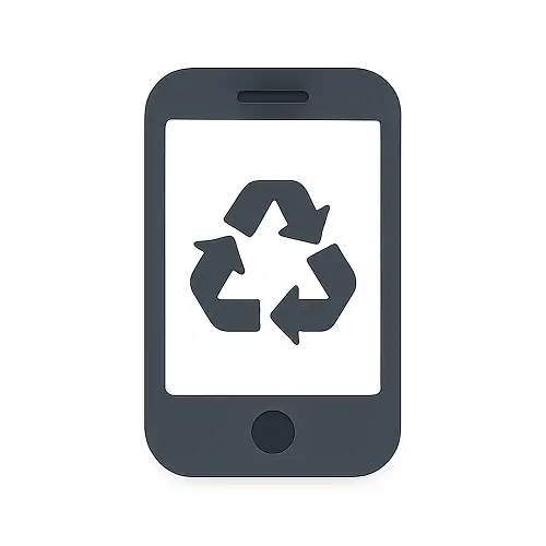 Dark gray smartphone icon with a recycling symbol on its screen, representing mobile phone recycling.