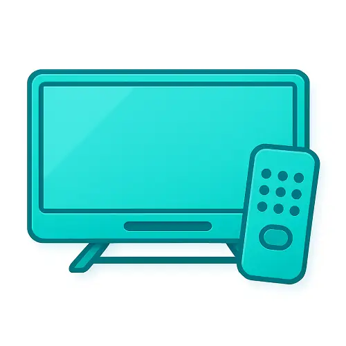 Teal modern flat-screen television with slim soundbar icon – Compare100.com Shopping category Televisions.