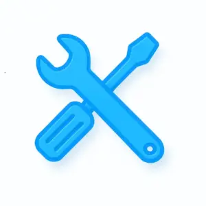 Blue 3D-style crossed wrench and screwdriver icon with white background, representing tradesman insurance on Compare100.com