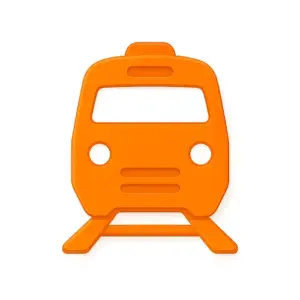 Orange 3D-style train icon with subtle shading on white background, representing train tickets in the travel category on Compare100.com