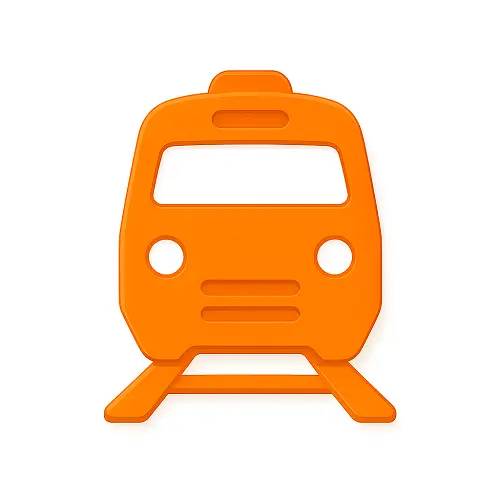 Orange 3D-style train icon with subtle shading on white background, representing train tickets in the travel category on Compare100.com