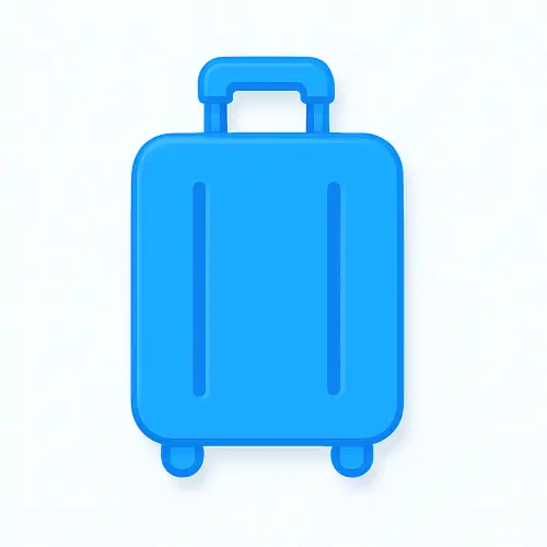 Blue 3D-style suitcase icon with white background, representing travel insurance on Compare100.com