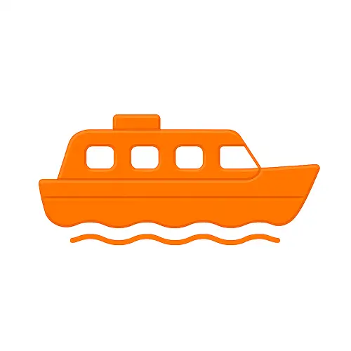 Orange 3D-style canal boat icon with subtle shading and white windows on white background, representing UK boating holidays in the travel category on Compare100.com