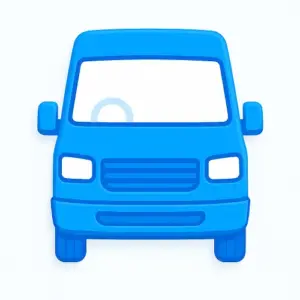 Blue 3D-style van icon with white windscreen on white background, representing van insurance on Compare100.com
