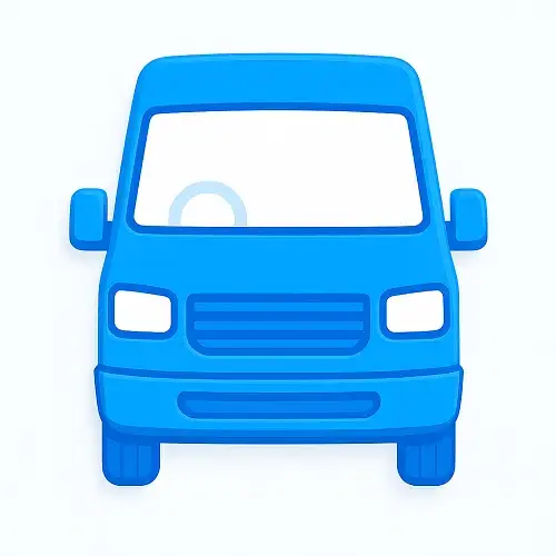 Blue 3D-style van icon with white windscreen on white background, representing van insurance on Compare100.com