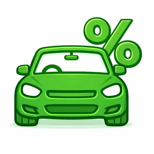 Green car finance icon with percentage symbol